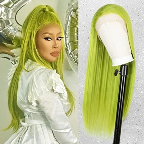 Long Straight Neon Green Lace Front Wig For Women DRAGQUEEN - Picture 3 of 7